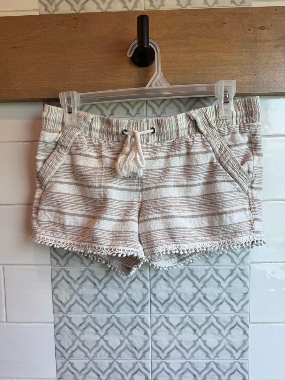 Rewind Cream and Beige Striped High Waist Shorts